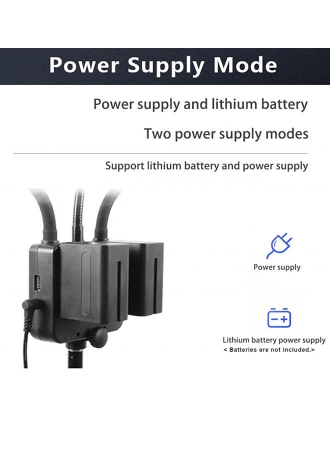 مصباح مرن مزدوج الذراعين قابل للتعتيم، بدرجة حرارة تتراوح بين ٣٠٠٠ و٥٦٠٠ كلفن، قابل للتعتيم، مع حامل إضاءة معدني بطول ١.٦ متر/٦٣ بوصة، مناسب لفناني التجميل، والرموش، والتجميل، ووشم الحواجب، وتصوير ا - Image 2