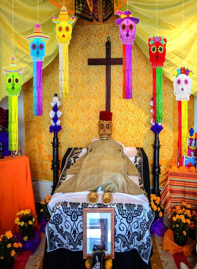 MotiMind 12 Pcs Day of the Dead Hanging Decorations - Dia De Los Muertos Sugar Skull Honeycomb Streamers for Halloween Ceiling - Home Outdoor Party Favor - Image 2