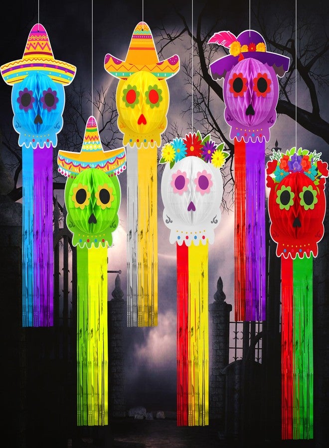MotiMind 12 Pcs Day of the Dead Hanging Decorations - Dia De Los Muertos Sugar Skull Honeycomb Streamers for Halloween Ceiling - Home Outdoor Party Favor - Image 1