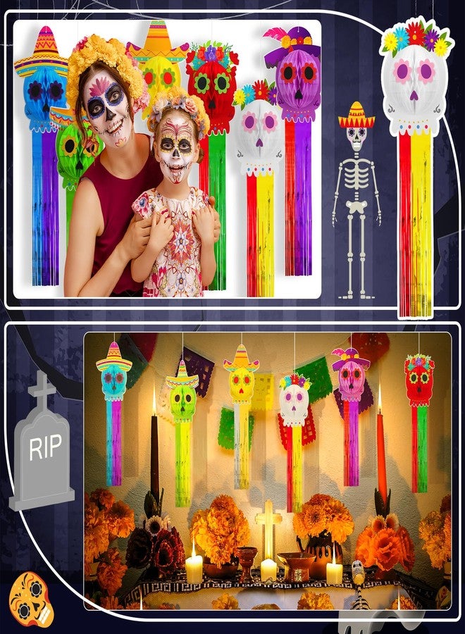 MotiMind 12 Pcs Day of the Dead Hanging Decorations - Dia De Los Muertos Sugar Skull Honeycomb Streamers for Halloween Ceiling - Home Outdoor Party Favor - Image 4