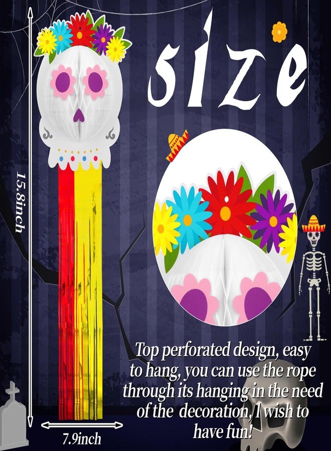 MotiMind 12 Pcs Day of the Dead Hanging Decorations - Dia De Los Muertos Sugar Skull Honeycomb Streamers for Halloween Ceiling - Home Outdoor Party Favor - Image 3