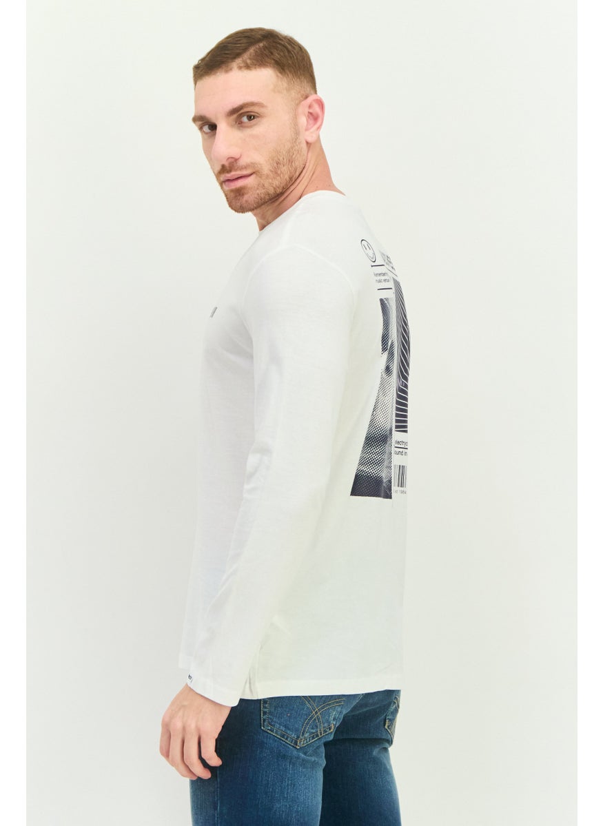 GAS - Men Crew Neck Long Sleeve Brand Logo T-Shirt, White - Image 1