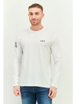 Men Crew Neck Long Sleeve Brand Logo T-Shirt, White