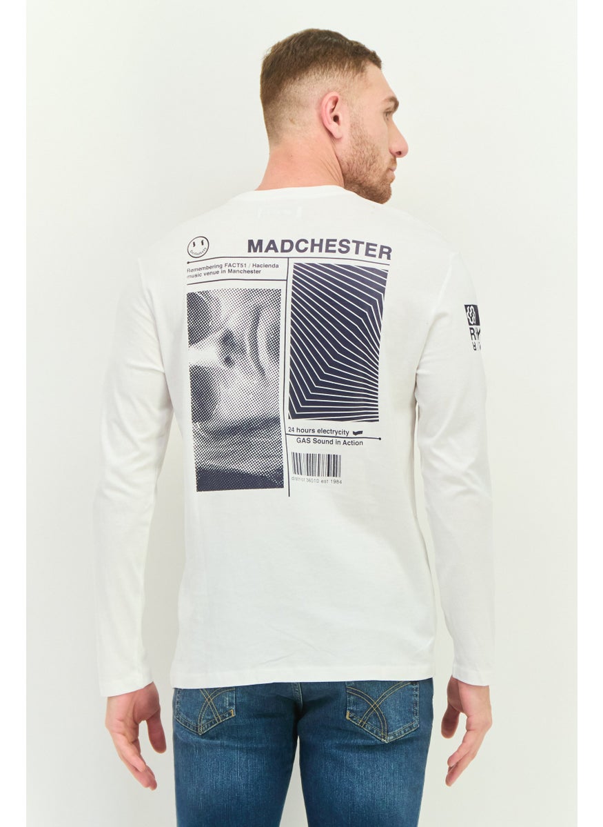GAS - Men Crew Neck Long Sleeve Brand Logo T-Shirt, White - Image 1