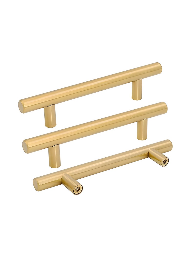 FIRST PRO 30 Pack Kitchen Cabinet Handles, 96mm Golden Brass Brushed Kitchen Door Handles, 150mm Hole Center T Bar Drawer Cupboard Handles with Screws, Kitchen Drawer Pulls- Bathroom Bedroom Wardrobe  - Image 1