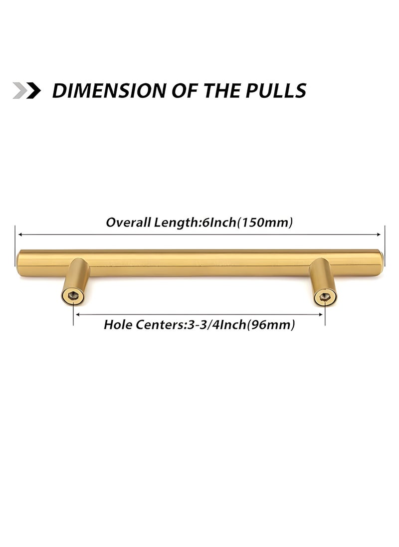 FIRST PRO 30 Pack Kitchen Cabinet Handles, 96mm Golden Brass Brushed Kitchen Door Handles, 150mm Hole Center T Bar Drawer Cupboard Handles with Screws, Kitchen Drawer Pulls- Bathroom Bedroom Wardrobe  - Image 2