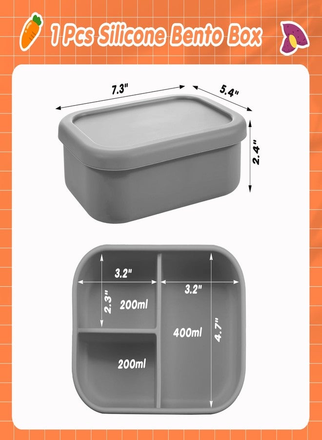 Layhit 1 Pcs Silicone Bento Box Reusable Silicone Bento Lunch Container for Adults Microwave Dishwasher Freezer Safe (3 Compartments,Dark Gray) - Image 2