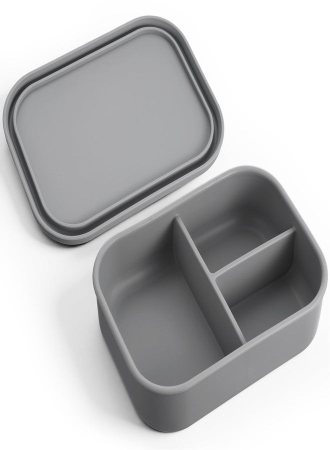 Layhit 1 Pcs Silicone Bento Box Reusable Silicone Bento Lunch Container for Adults Microwave Dishwasher Freezer Safe (3 Compartments,Dark Gray) - Image 1