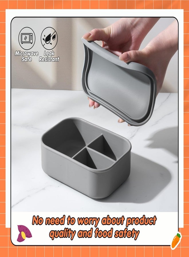 Layhit 1 Pcs Silicone Bento Box Reusable Silicone Bento Lunch Container for Adults Microwave Dishwasher Freezer Safe (3 Compartments,Dark Gray) - Image 3
