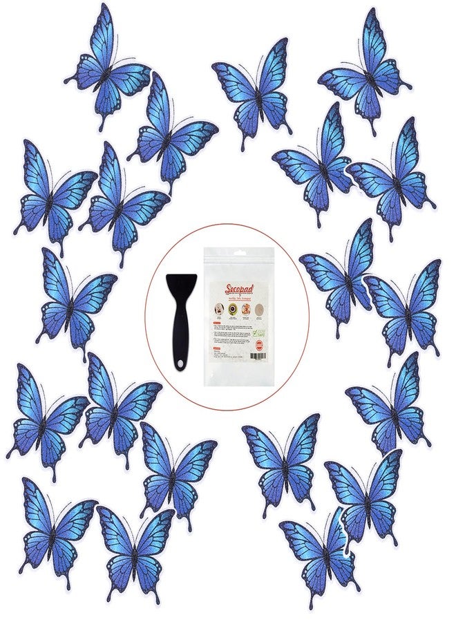 Secopad 20 PCS Non Slip Bathtub Stickers, Adhesive Butterfly Anti Slip Decal Treads for Shower and Bath Tub with Premium Scraper (Blue) - Image 1