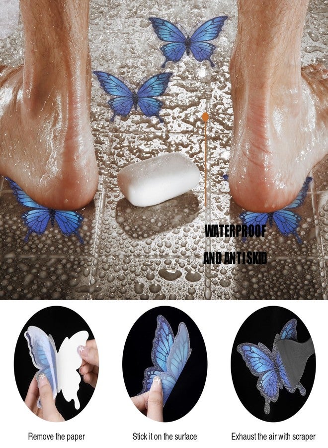 Secopad 20 PCS Non Slip Bathtub Stickers, Adhesive Butterfly Anti Slip Decal Treads for Shower and Bath Tub with Premium Scraper (Blue) - Image 4