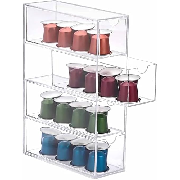 Tazweeq Coffee Pod Storage Box With 4 Drawers Transparent Acrylic Coffee Pod Storage Box Suitable For Coffee Bars And Offices - Image 1