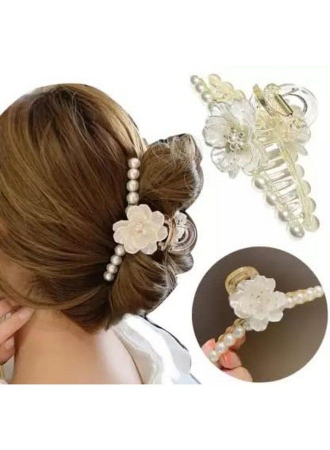 DN Creation Set of 1 Korean Fashionable Fancy Stylish Large White Pearl Hair Claw Clips Clutches Barrettes Hair Accessories and Girls - Image 3