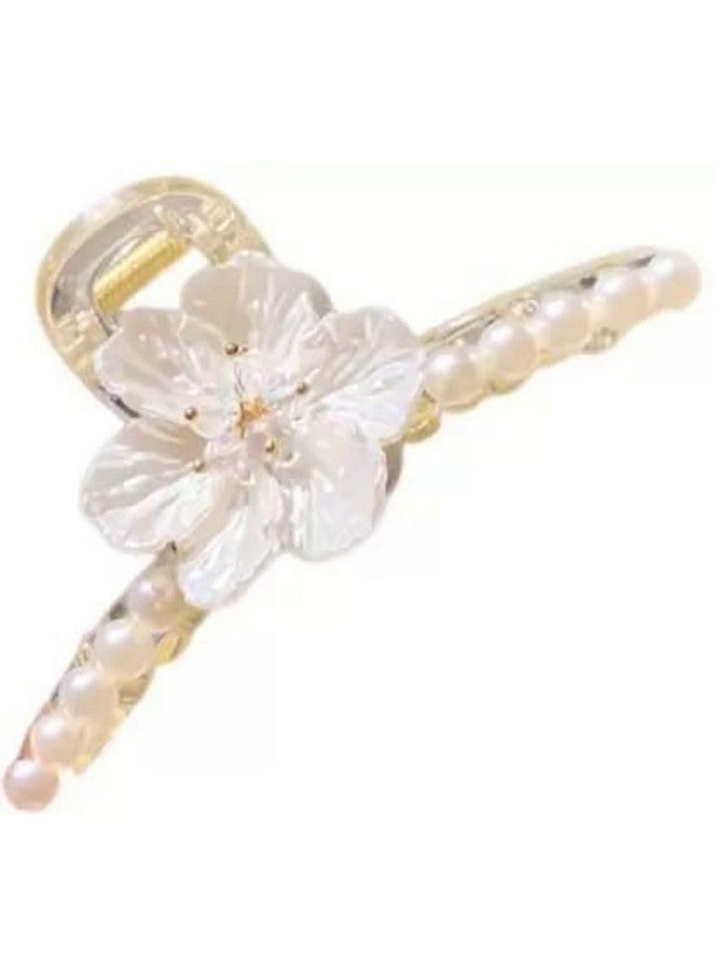 DN Creation Set of 1 Korean Fashionable Fancy Stylish Large White Pearl Hair Claw Clips Clutches Barrettes Hair Accessories and Girls - Image 1