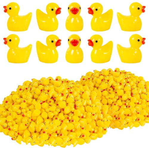 ONLYFU 1000Pcs Mini Resin Ducks Bulk Tiny Duck Figurine for Fairy Garden Landscape Aquarium Potted Plant Decoration Prank Game DIY Ornament Party to Hide Miniature Dollhouse Accessories Yellow - Image 1