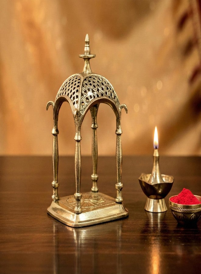 ESPLANADE Brass Mandir Temple for Pooja, 6.7" Small Mandir for Puja Idols, Home Decoration Sculpture, Rustic Décor for Living Room Office Table, Brass Decoration Items for Home and Temple - Image 1