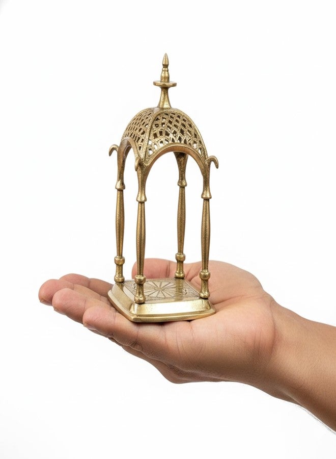 ESPLANADE Brass Mandir Temple for Pooja, 6.7" Small Mandir for Puja Idols, Home Decoration Sculpture, Rustic Décor for Living Room Office Table, Brass Decoration Items for Home and Temple - Image 4