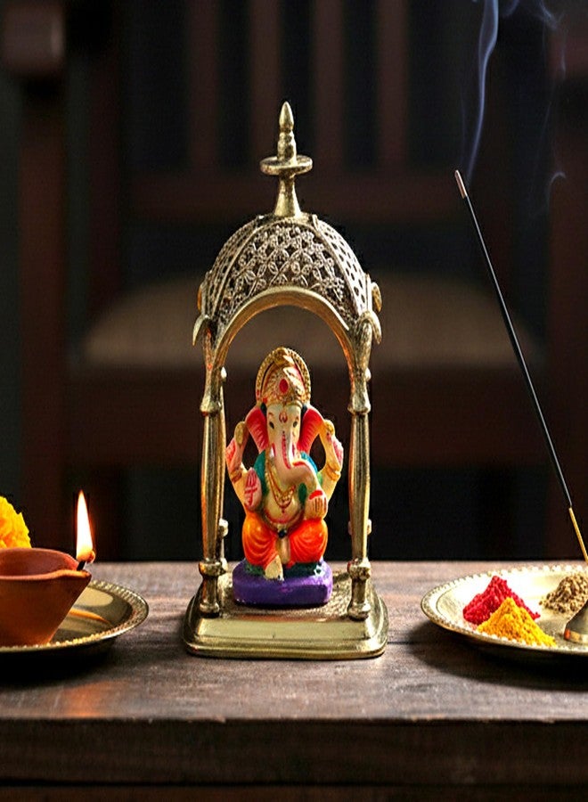 ESPLANADE Brass Mandir Temple for Pooja, 6.7" Small Mandir for Puja Idols, Home Decoration Sculpture, Rustic Décor for Living Room Office Table, Brass Decoration Items for Home and Temple - Image 3