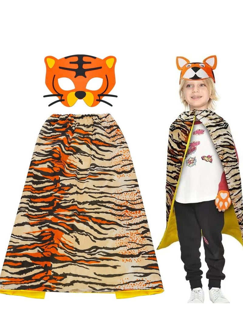 Captaintech Tiger Costume Kids Skin Print Animal Cape and Mask for Dress Up Birthday Party Gifts Jungle Theme Supplies Stage Performance  - Image 1