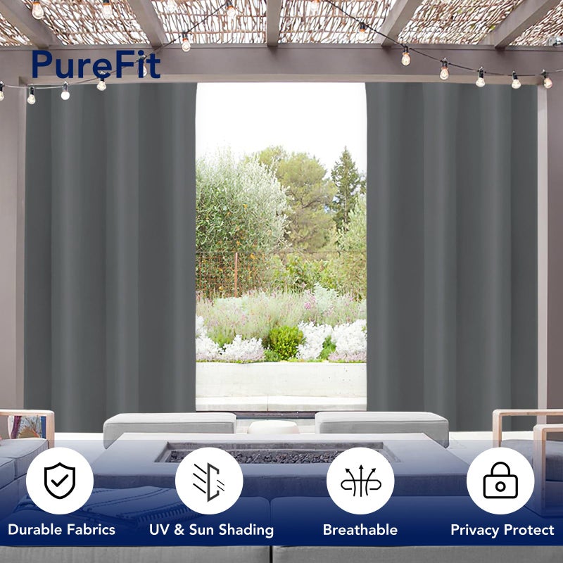 PureFit Outdoor Curtains for Patio Waterproof Weatherproof, UV Resistant Outside Curtains for Gazebo, Front Porch, Pergola, Light Filtering Privacy Curtain, 52W x 84L inch, 1 Panel, Gray - Image 3