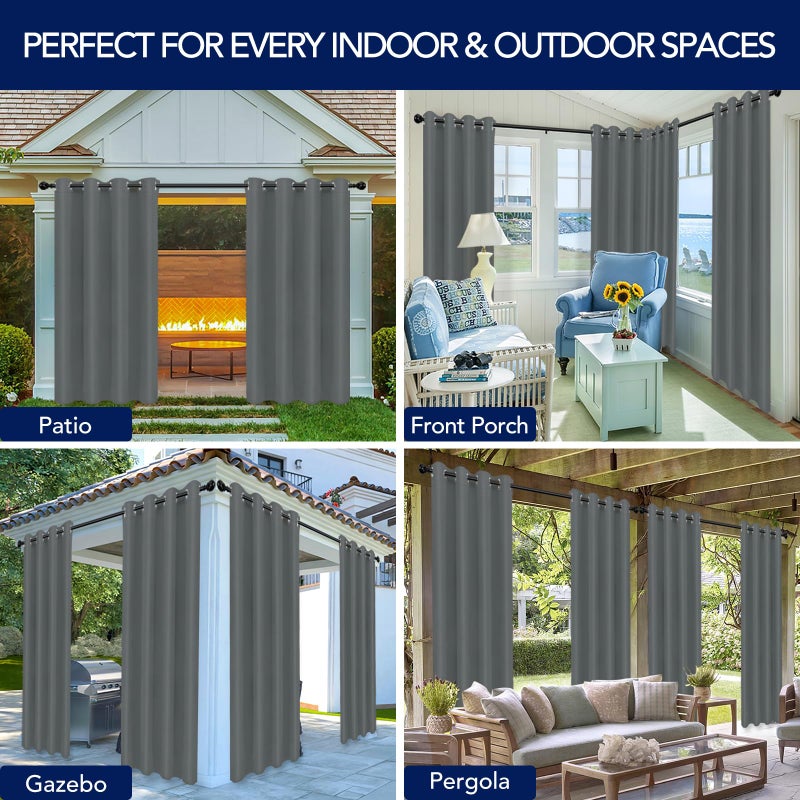 PureFit Outdoor Curtains for Patio Waterproof Weatherproof, UV Resistant Outside Curtains for Gazebo, Front Porch, Pergola, Light Filtering Privacy Curtain, 52W x 84L inch, 1 Panel, Gray - Image 5