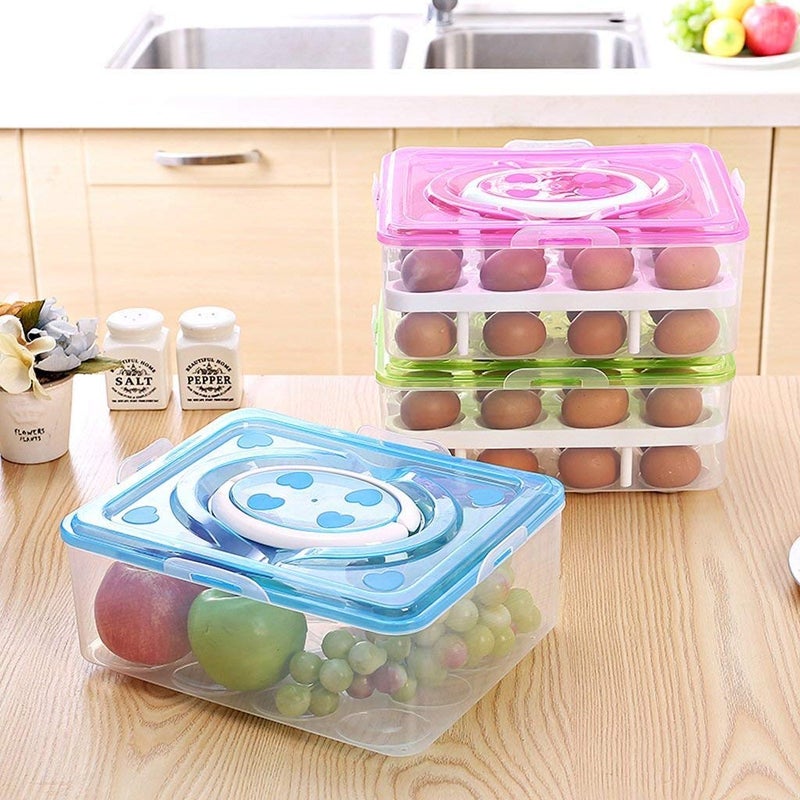 JAPZIYA Double Layer Food Storage Box 32 Grid Egg Holder with Tray Vegetable Storage Basket for Refrigerator and Kitchen Egg Container Basket Refrigerator Safe Multipurpose Container - Image 5