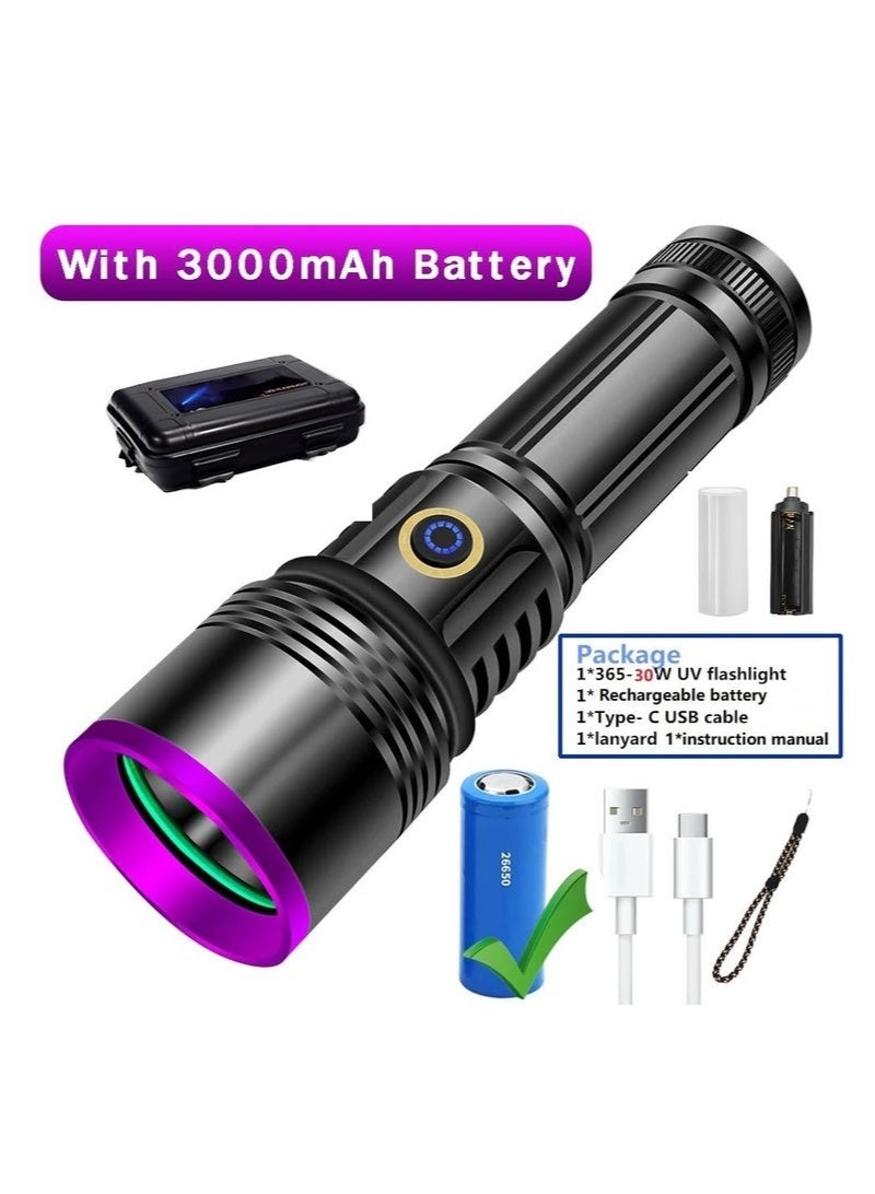 Bukela 20W 365nm UV Flashlight, USB Rechargeable UV Lamp High Power Blacklight Flashlight for Pet Urine Detection, Resin Curing, Minerals, Bloodstain Tracking, Scorpions, Rock Tracking, Yooperlites, Air Conditioner Leak Detection - Image 1