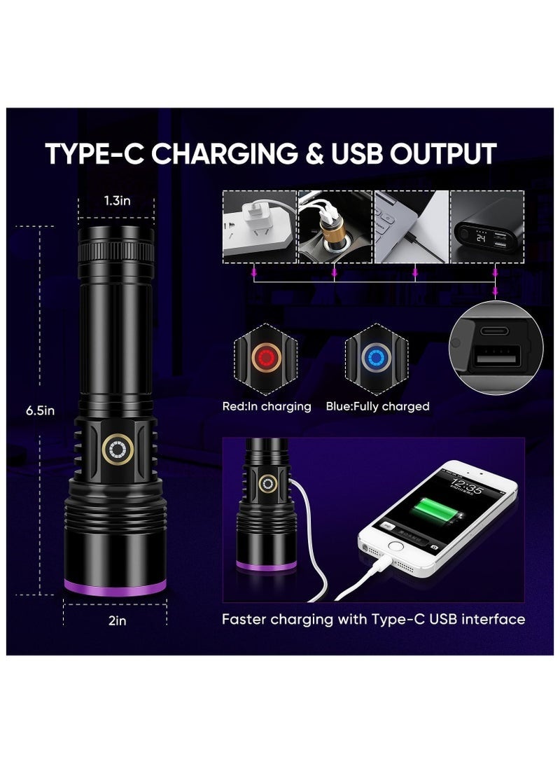 Bukela 20W 365nm UV Flashlight, USB Rechargeable UV Lamp High Power Blacklight Flashlight for Pet Urine Detection, Resin Curing, Minerals, Bloodstain Tracking, Scorpions, Rock Tracking, Yooperlites, Air Conditioner Leak Detection - Image 3