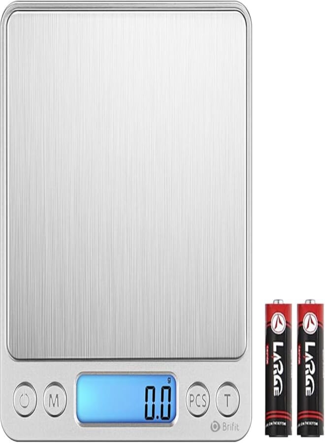 Amir Mini Digital Scale, 3kg x 0.1g Digital Scale, High Precision Letter Scale with Tare Function, Piece Counting Function, Great for Measuring Ingredients, Jewelry, Gold, Stamps - Silver