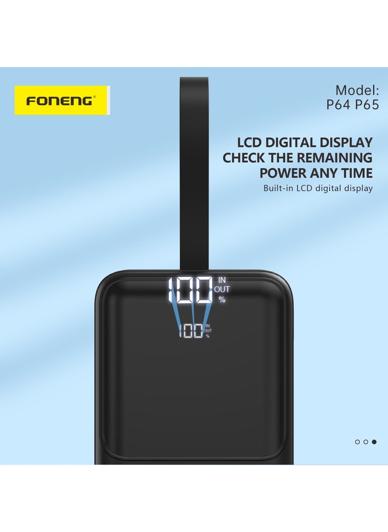 P64 40000mAh Power Bank – 22.5W Fast Charging with 3 Outputs and LCD Digital Display White