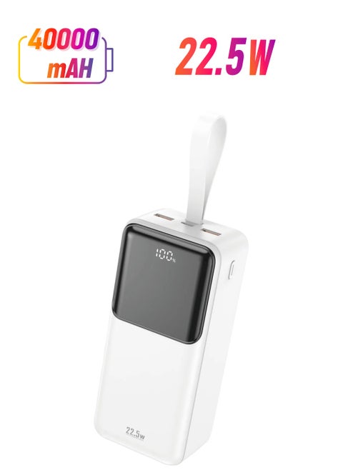 P64 40000mAh Power Bank – 22.5W Fast Charging with 3 Outputs and LCD Digital Display White