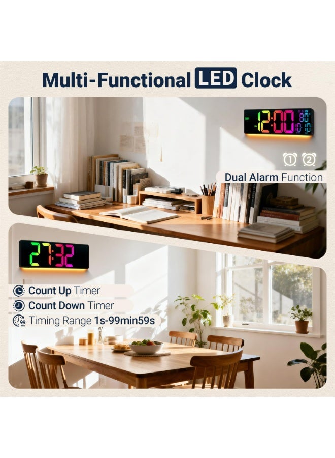 6.8 Inch Rechargeable LED Digital Alarm Clock With Colorful Night Light, Dual Alarms, Snooze, 12/24H Display, Built-In Battery And USB Charging For Bedroom Office - Image 3