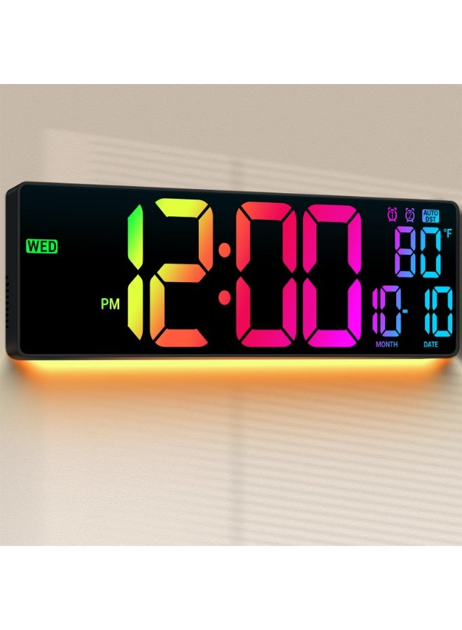 6.8 Inch Rechargeable LED Digital Alarm Clock With Colorful Night Light, Dual Alarms, Snooze, 12/24H Display, Built-In Battery And USB Charging For Bedroom Office - Image 1
