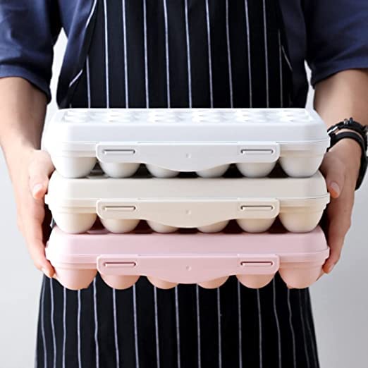 MAGHROLA 18 Grids Egg Holder with lid for RefrigeratorHomeoutdoor Compartment Egg Storage Box for Kitchen Buckle Design Egg Storage Box Freestanding Egg Tray Suitable for Home2 PCS Grey - Image 5