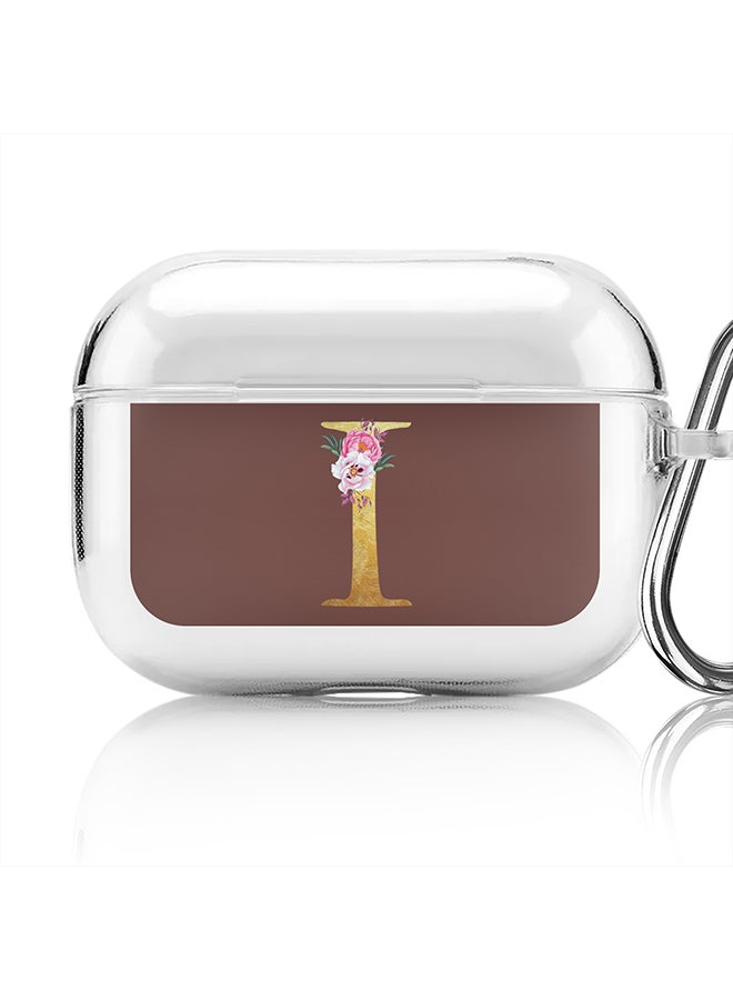 Stylizedd Classic Clear printed Case for Apple Airpods Pro Soft TPU Gel Thin Transparent Flexible Cover - Custom Monogram Initial Letter Floral Pattern Alphabet - I (Brown ) - Image 1