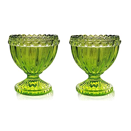 KiaoTime Green Glass Easter Egg Cup for Soft or Hard Boiled Egg Holder  Set of 2 Egg Holders for Breakfast Brunch Kitchenware Easter Decoration Egg Cup for Spring Home Party Tableware Decor Favors 