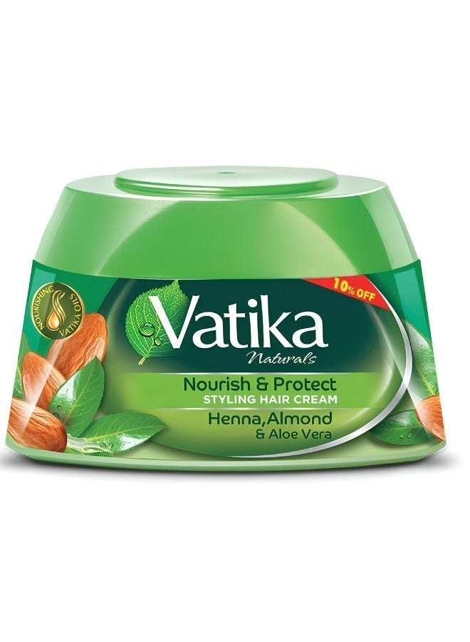 Vatika Naturals Nourish & Protect Styling Hair Cream, Enriched with Almond, Henna, and Aloe Vera to Moisturize and Enhance Shine, 225g - Image 1