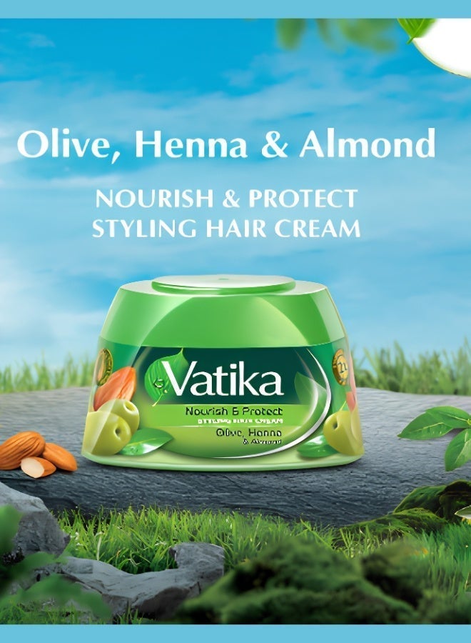 Vatika Naturals Nourish & Protect Styling Hair Cream, Enriched with Almond, Henna, and Aloe Vera to Moisturize and Enhance Shine, 225g - Image 2
