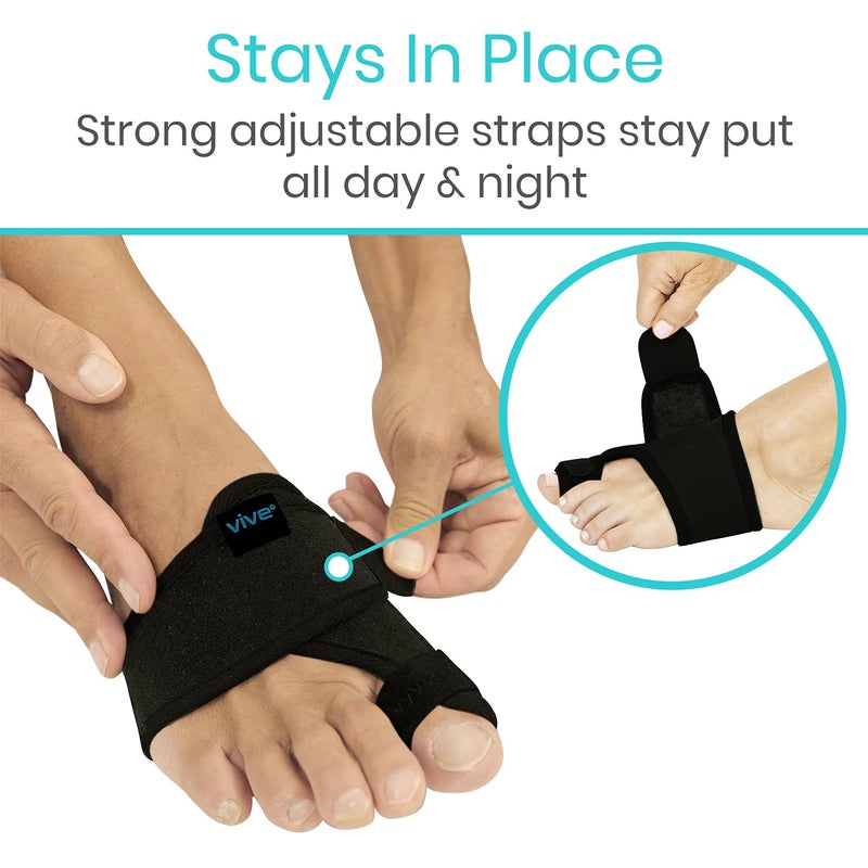 Vive Bunion Brace (Pair) - Big Toe Corrector Straightener with Splint - Hallux Valgus Pad, Joint Pain Relief, Alignment Treatment - Orthopedic Sleeve Foot Wrap Support for Men and Women (Black) - Image 4