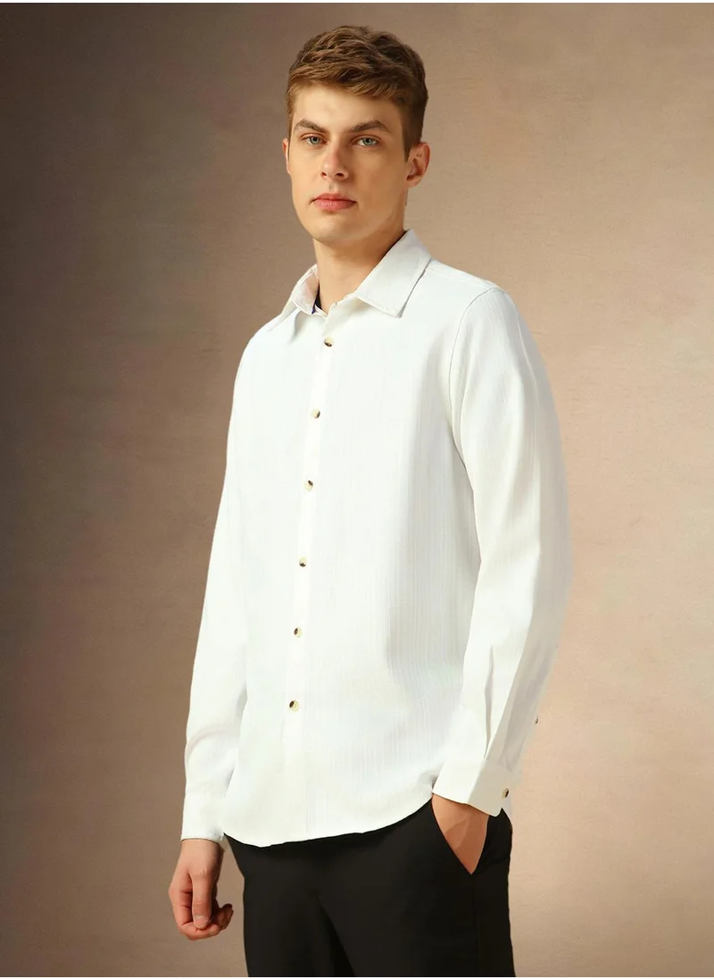 دينيس لينغو Men's White 100% Cotton Solid Shirt