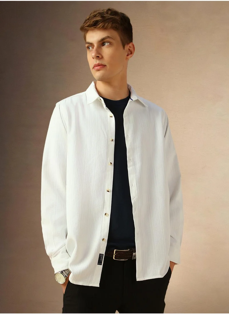 دينيس لينغو Men's White 100% Cotton Solid Shirt