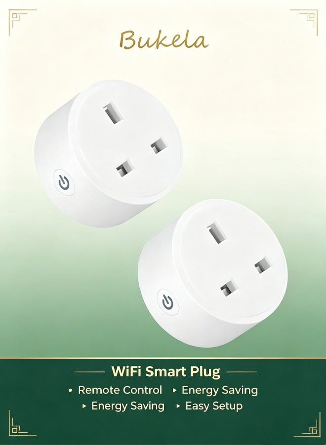 Bukela Plug Socket Timer Smart WiFi Outlet with Energy Metering, 16A Heavy-Duty, Compatible with    Voice Control, Remote On/Off Scheduling, 2.4GHz Network Only, No Hub Needed, Includes 2 White Units – Ideal for Home Automation - Image 1