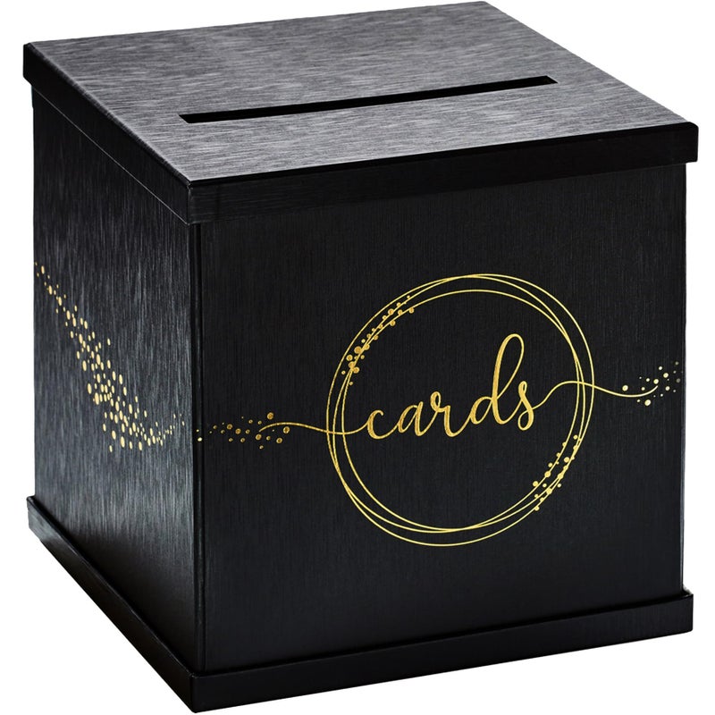 Hayley Cherie Black Gold Card Box Large 10 Gift Card Holder for Wedding Reception Graduation Party Funeral Memorial Birthday Bridal Baby Shower Retirement Donation Basket Money Envelope Box with Slot
