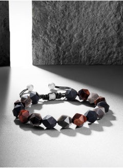 AWNL Woven Drawstring Bracelet With Dark Multicolor Gemstones  - Image 2