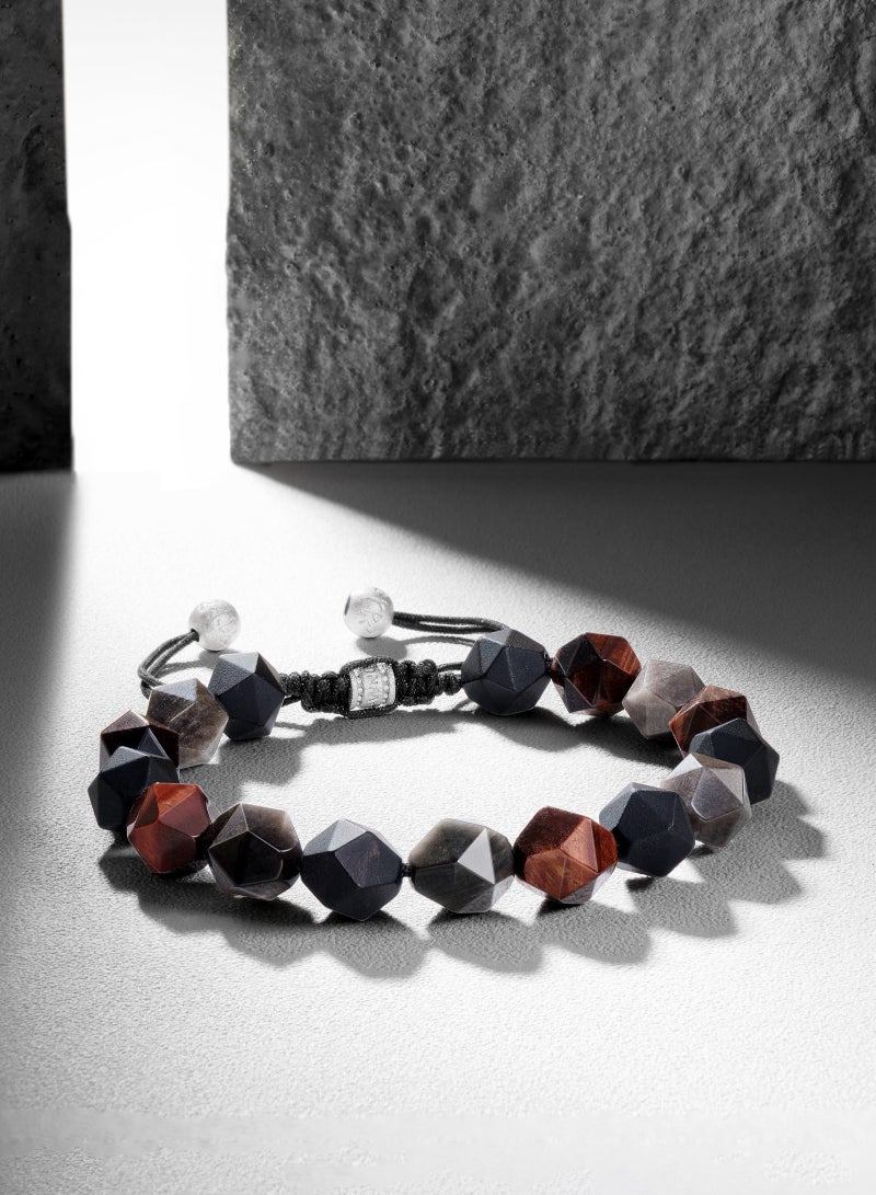 AWNL Woven Drawstring Bracelet With Dark Multicolor Gemstones - Image 2