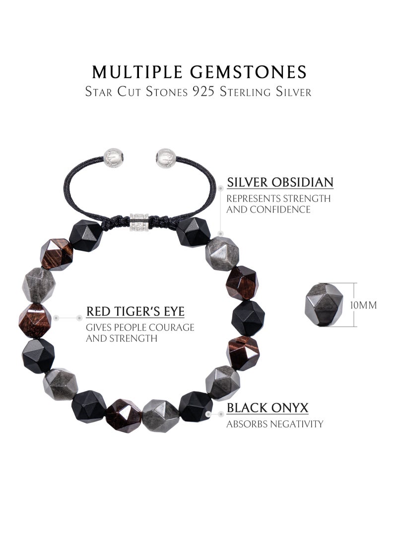 AWNL Woven Drawstring Bracelet With Dark Multicolor Gemstones - Image 3