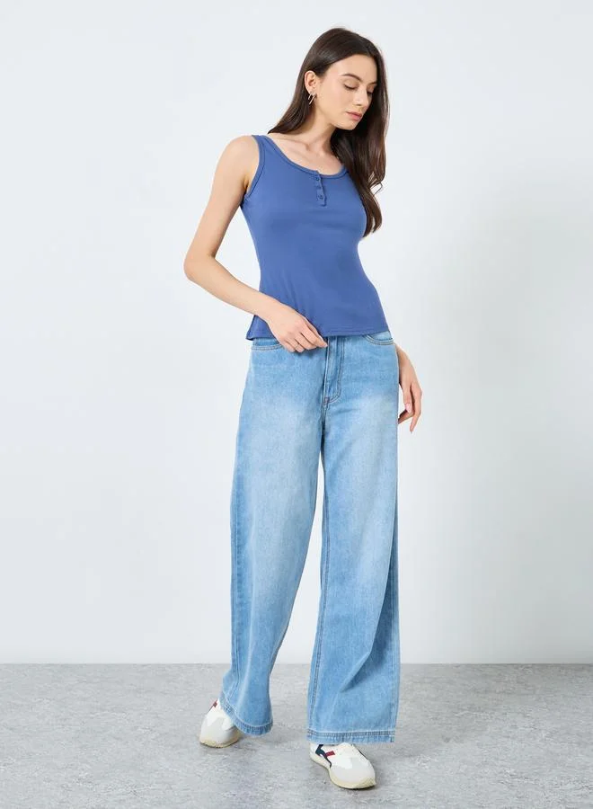 Take Two Take Two Navy Blue Sleeveless Buttoned Top