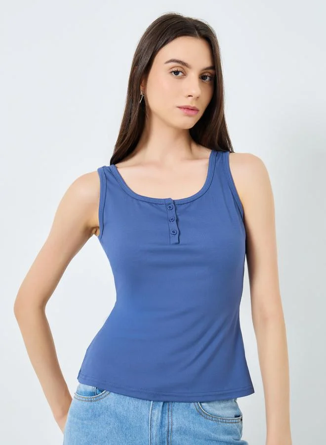 Take Two Take Two Navy Blue Sleeveless Buttoned Top