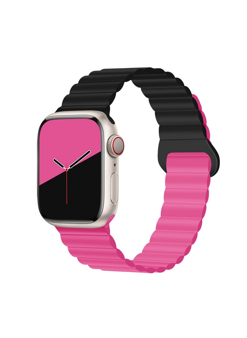 Black And Pink 42/44/45/46/49mm Universal Compatible With Apple Watch, Suitable For Both Men And Women, Second Generation Two-Color Buckle Silicone Magnetic Watch Strap Wristband Compatible With Iwatch Series - Image 1