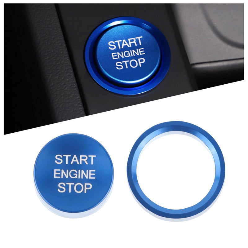 Car Push Start Button Cover Compatible with AudiCool Aluminum Engine Start Button Cover with Metal Ring for Car DecorationsCar Accessories Interior Start Stop Button Cover Blue